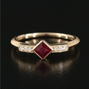 Judith Ripka Ruby Diamond 14k yellow gold ring